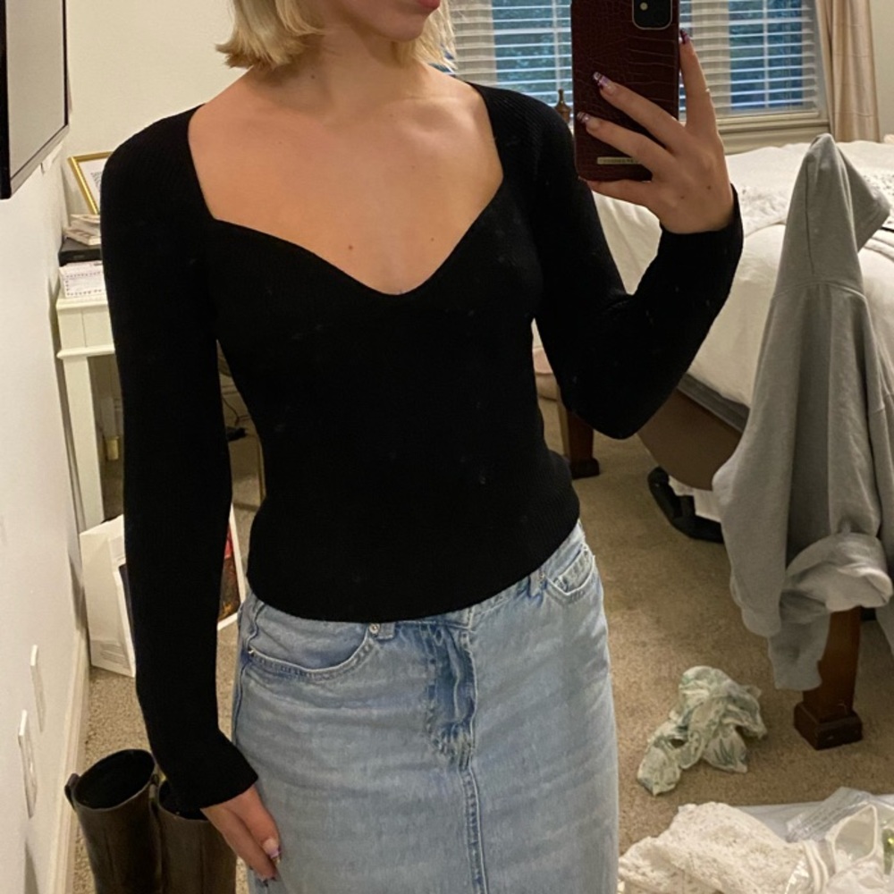 Zara Black Fitted Long Sleeve Bodysuit